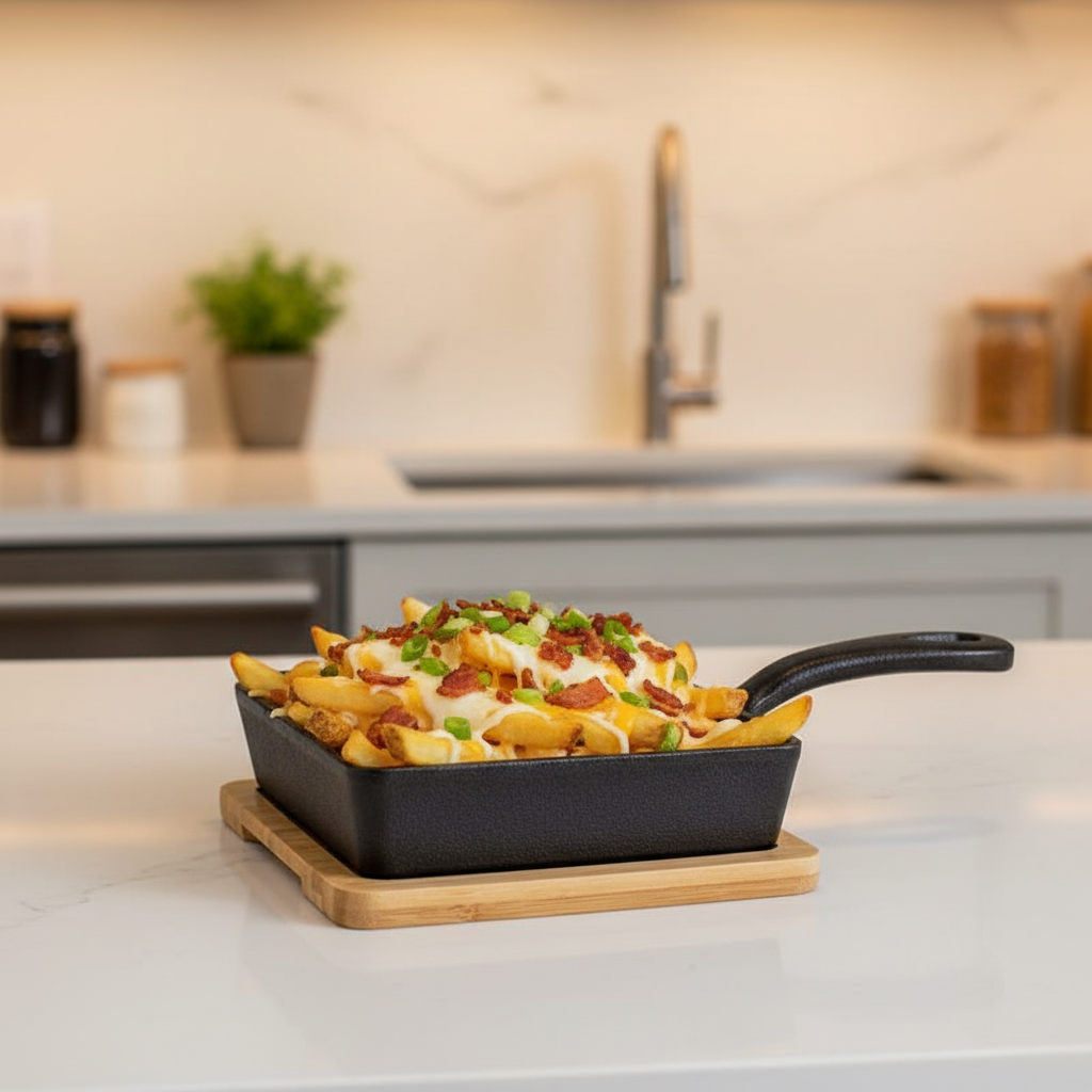 Small Square Cast Iron Pan With Bamboo Tray