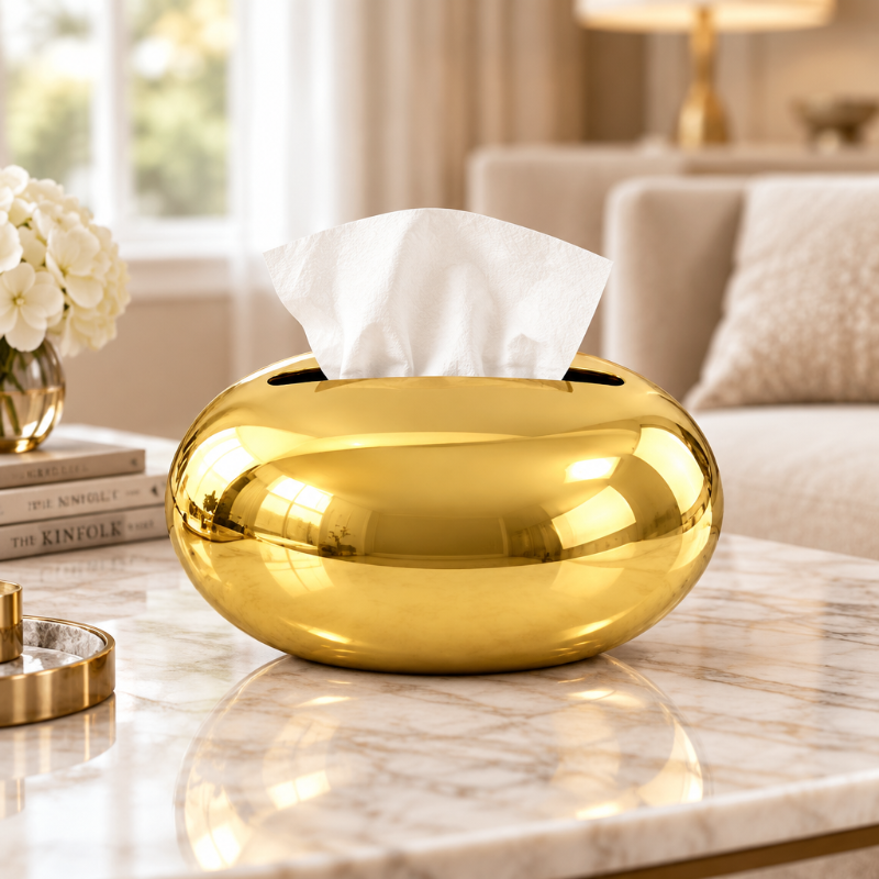 Smooth Metallic Tissue Box Gold