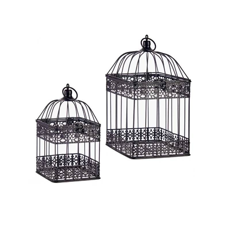 Square Black Metal Cages Set of 2