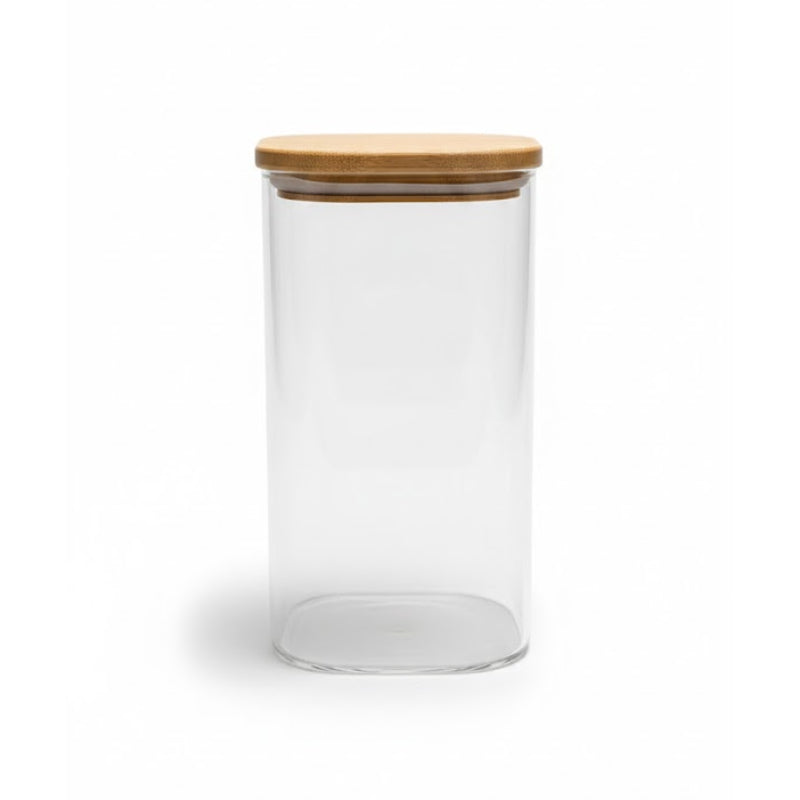 Square Glass Snack Storage Container With Wood Lid 1500ml