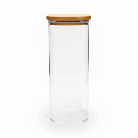 Square Glass Snack Storage Container With Wood Lid 1800ml