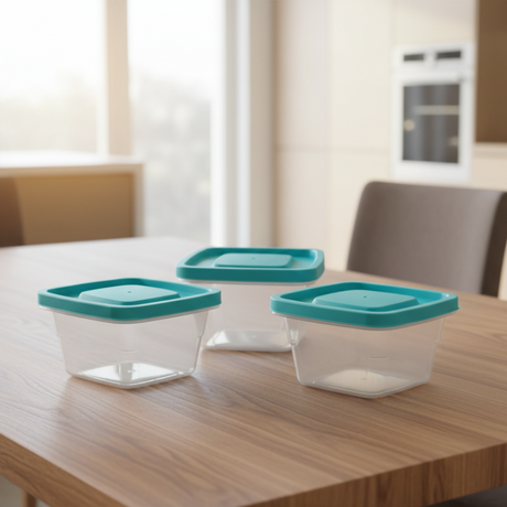 Square Lunch Boxes Plastic 1.35L (Set of 3)