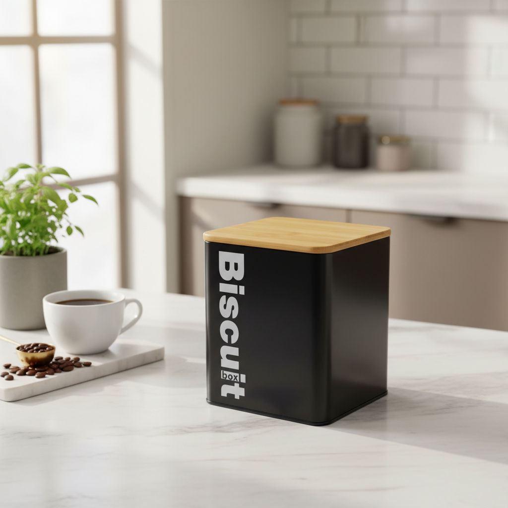 Square Metal Storage Canister Black 16.5cm