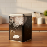 Square Tin Storage Rice Jar Black