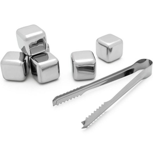 Stainless Steel Ice Cubes 6Pcs With Ice Tong