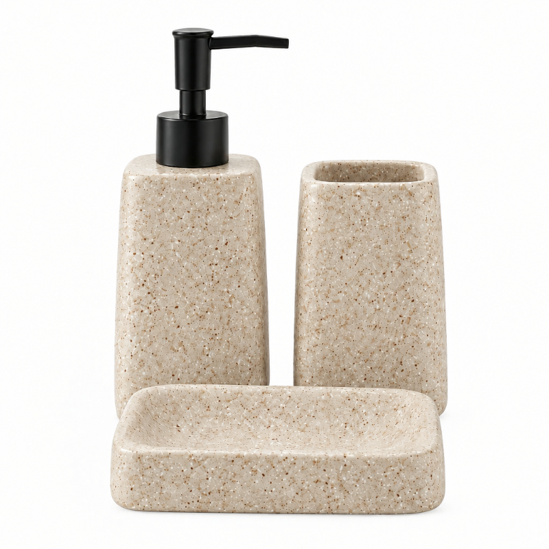 Ceramic Bathroom Set Stone Beige (Set of 3 Pcs)