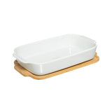 Stoneware Casserole Dish 30.5cm With Bamboo Base Lid