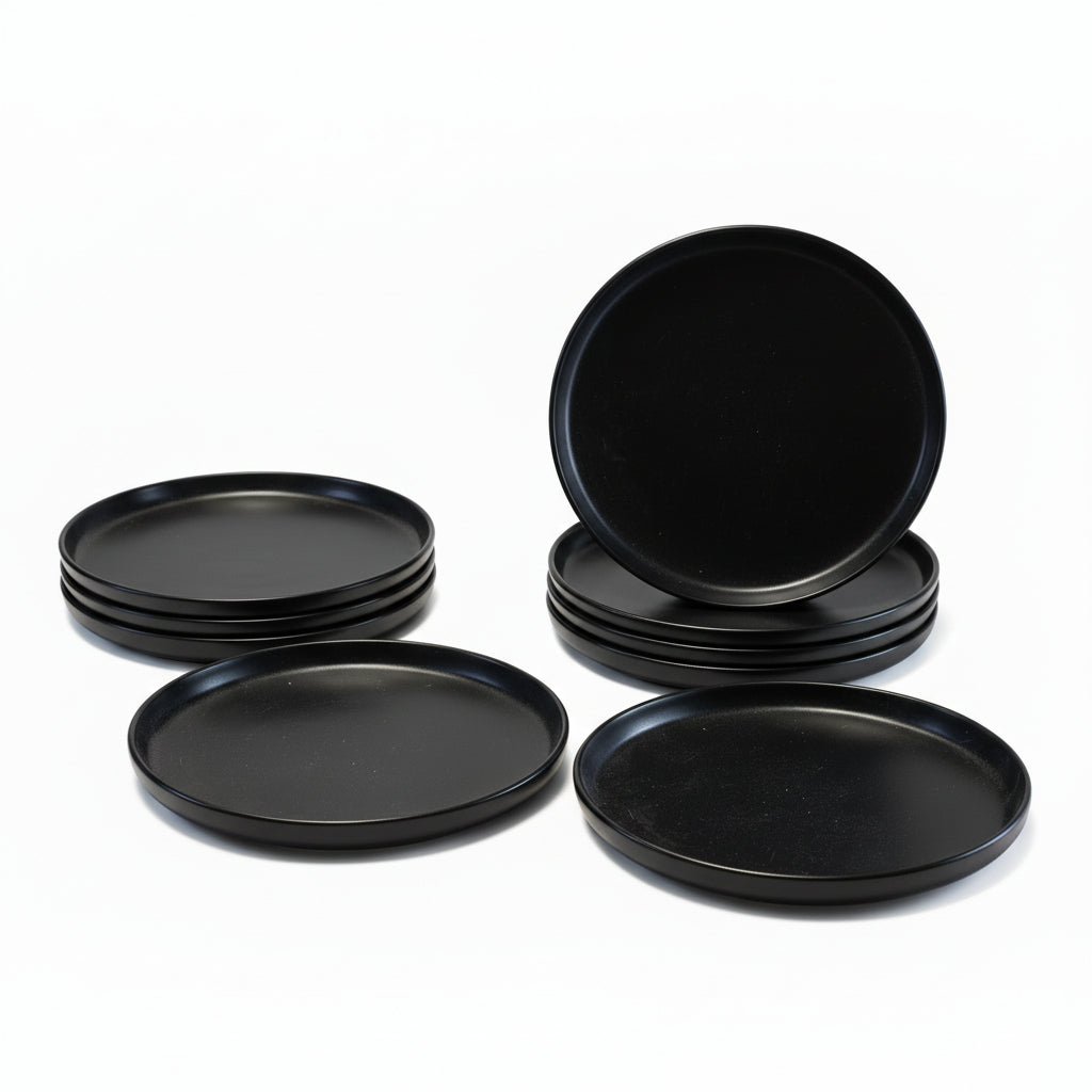 Stoneware Dessert Serving Plate Black 19cm (Set of 6)