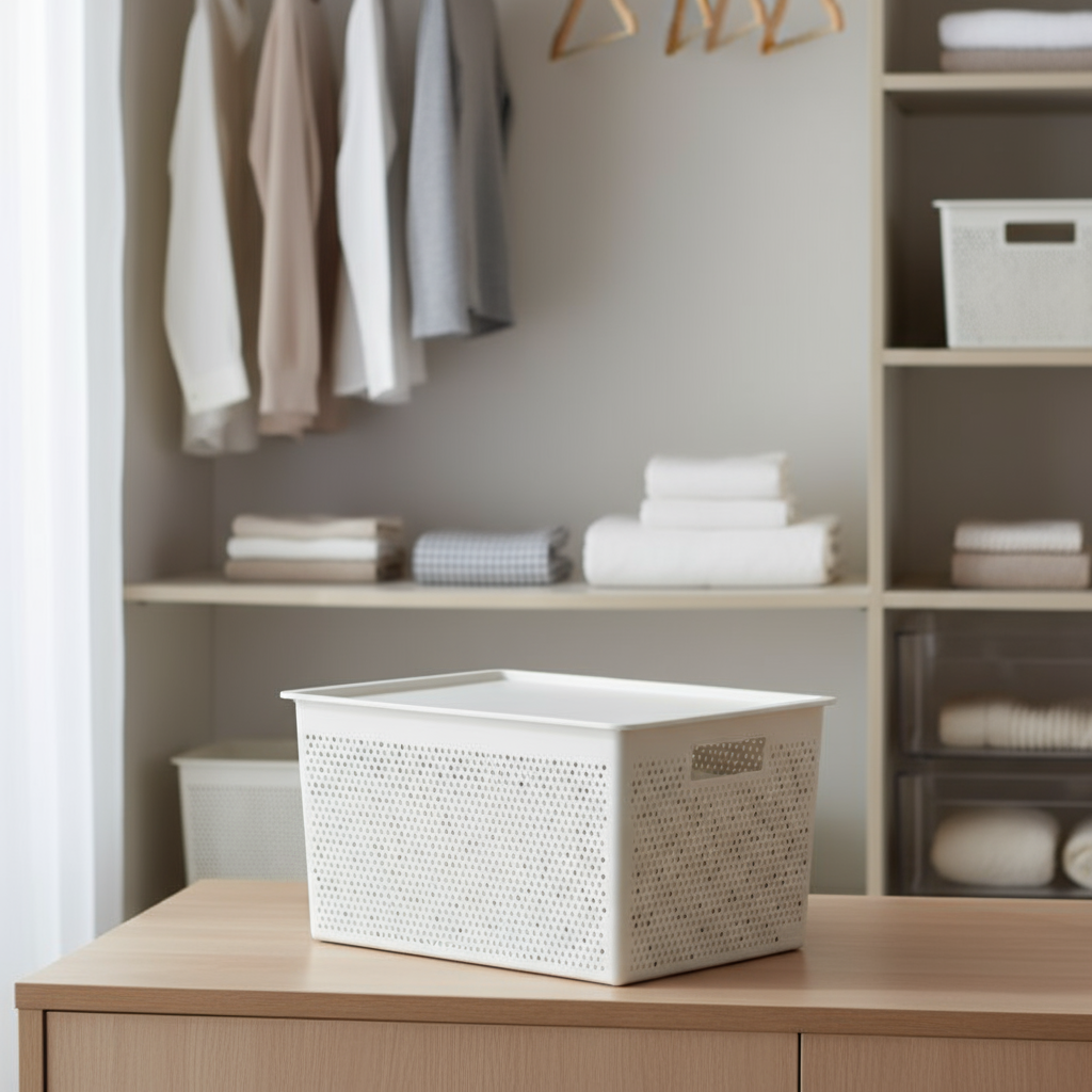 Storage Basket 20L With Lid Set Bohol Sky White