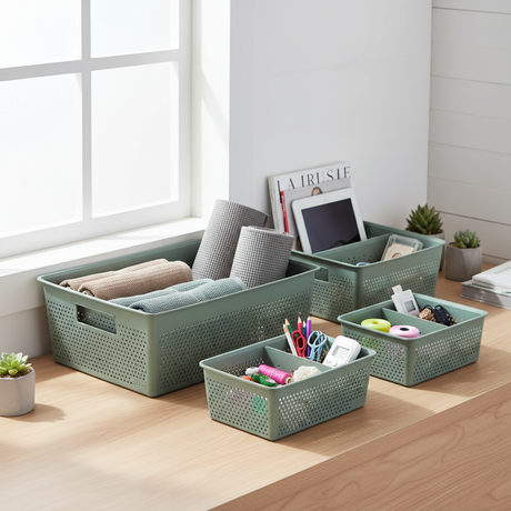 Storage Baskets 2x4l + 12L Bohol Sage Green (Set of 3)