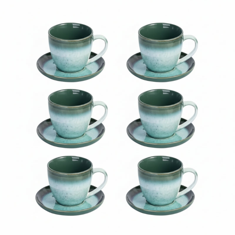 Cup & Saucer Set Green Emerald 300ml (Set of 6)