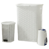 Laundry Basket, Dustbin & Toilet Brush Set Rattan White