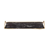 Tray With Handles Black Marble Effect Glass 35cm