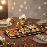 Tray With Handles Black Marble Effect Glass 35cm