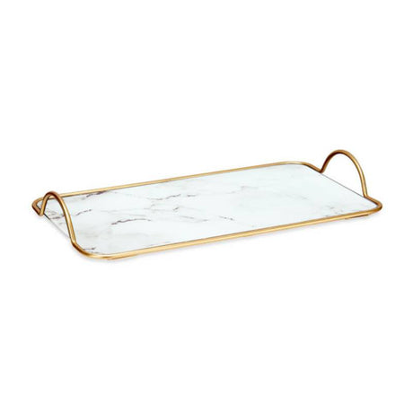 Tray With Handles White Marble Effect Glass 35cm