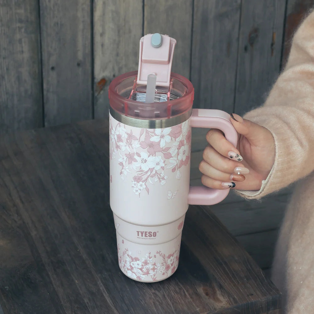 Tyeso Aura Travel Tumbler 900ml Floral Blush Pink