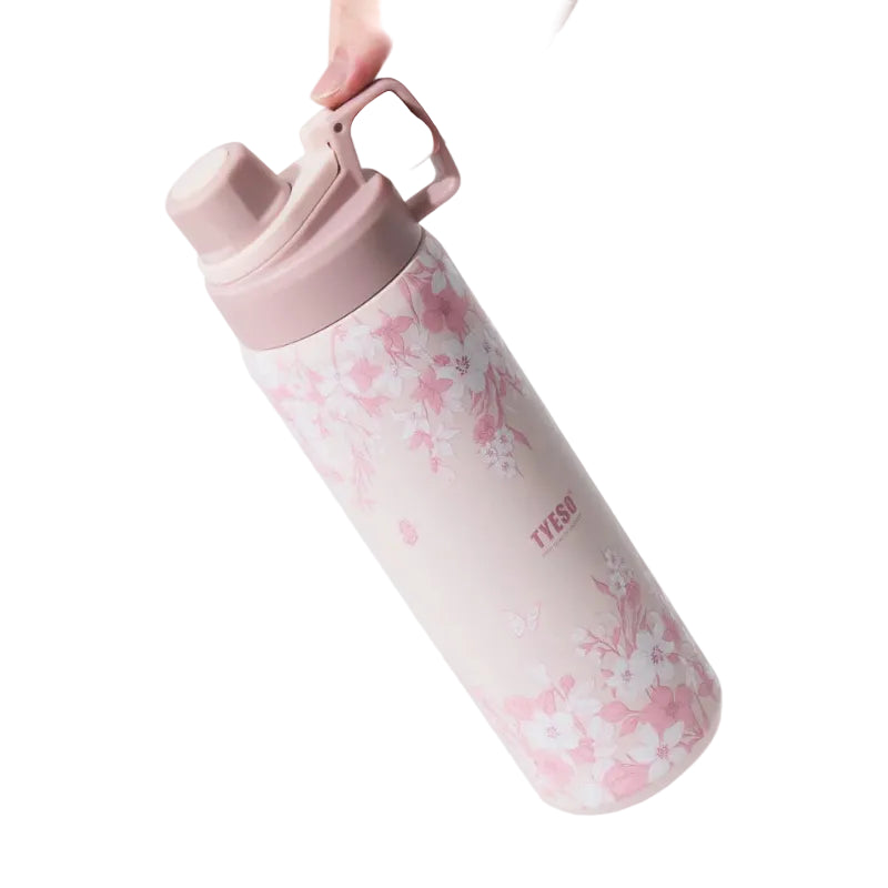 Tyeso Vacuum Insulated Sports Bottle 900ml Floral Blush Pink