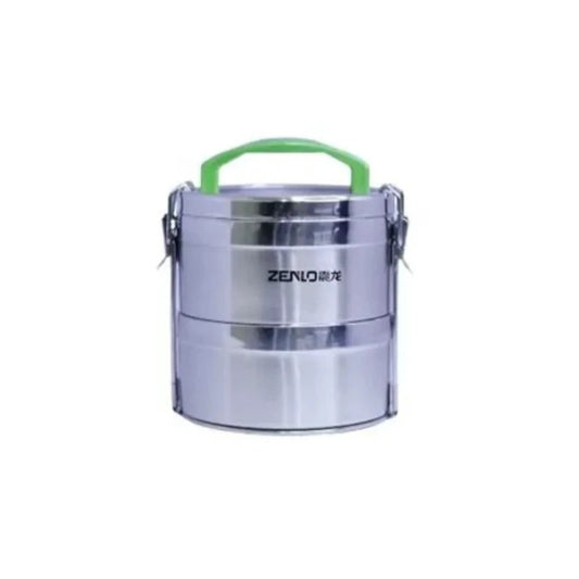 2 layer Stainless Steel Lunch Box with Green Handle