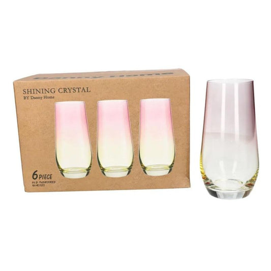 Drinking Long Glass Set Yellow & Pink 550ml (Set of 6)