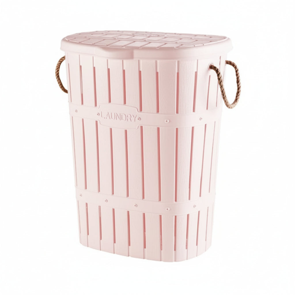 Bamboo Laundry Basket With Rope Pink Powder