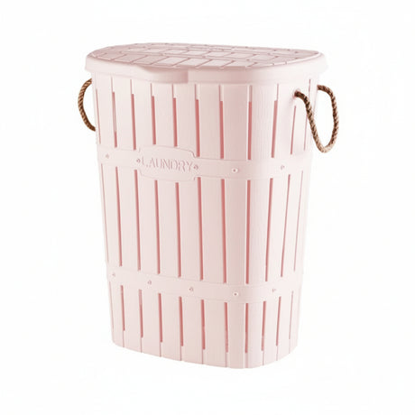 Bamboo Laundry Basket With Rope Pink Powder