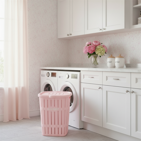 Bamboo Laundry Basket Pink Powder