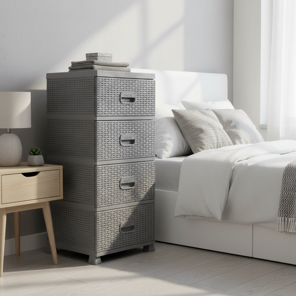 Storage Drawer Rattan Grey
