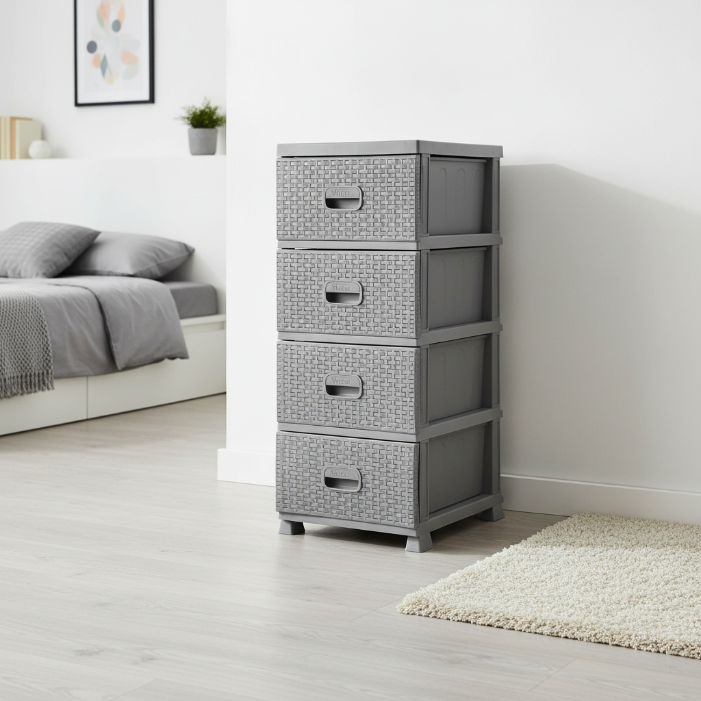 Storage Drawer Rattan Grey