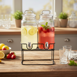 2 Pcs Glass Dispenser With Black Iron Stand 2300ml