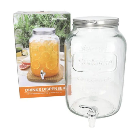 Glass Drink Dispenser With Wooden Tray 8L