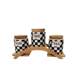 Vintage Tea Coffee Sugar 3 Canisters Set with Stand Tray