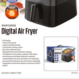 Black digital air fryer body with front handle and illuminated control display
