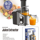 Westinghouse juice extractor with clear juicing bowl, pulp container, and juice jug
