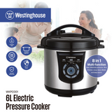 6L 8-in-1 electric pressure cooker with black lid and control dial on stainless body