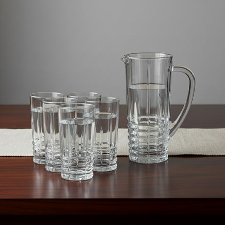 Water Serving Jug 1L With Glass 250ml (Set of 6)