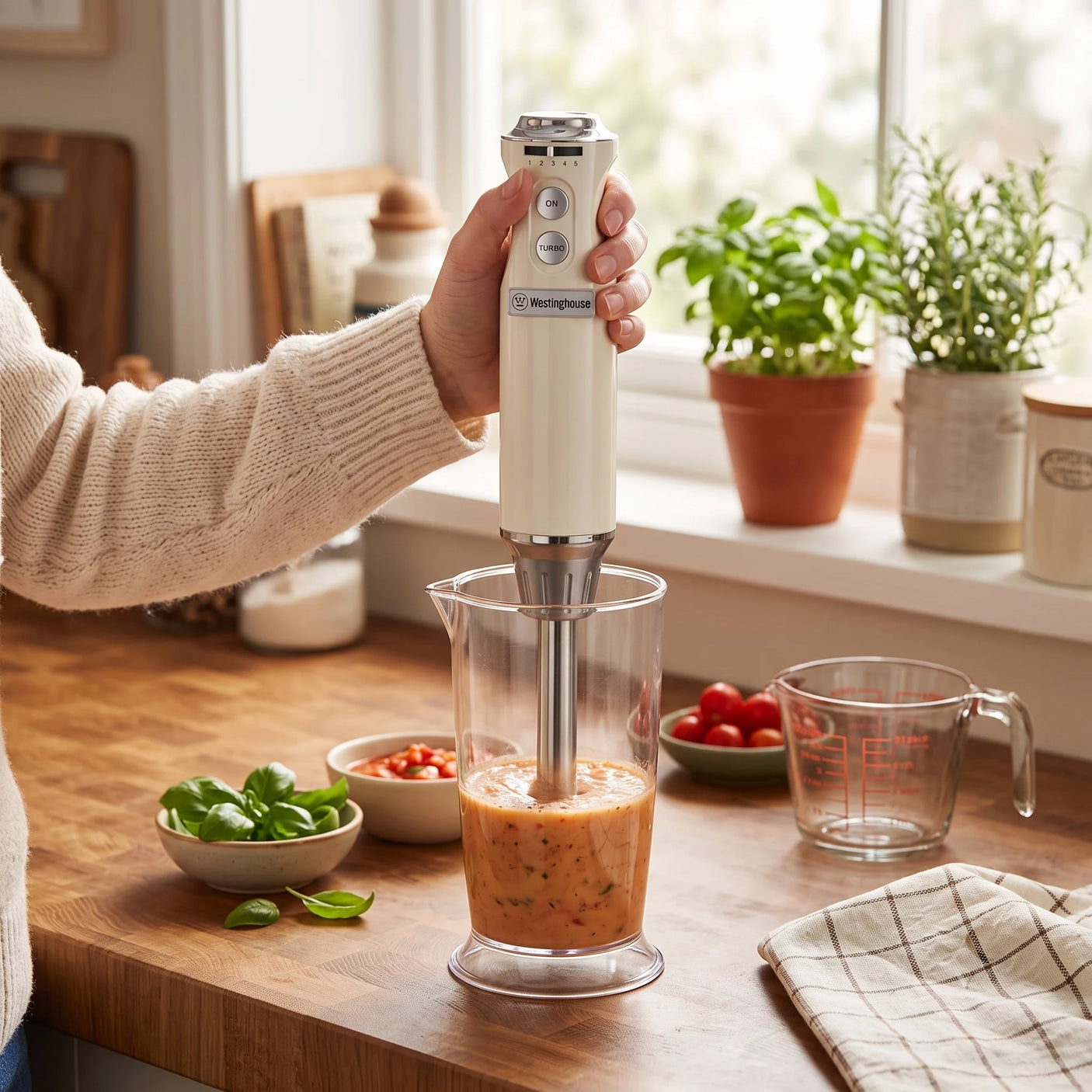 Westinghouse Retro Hand Blender White With Beaker