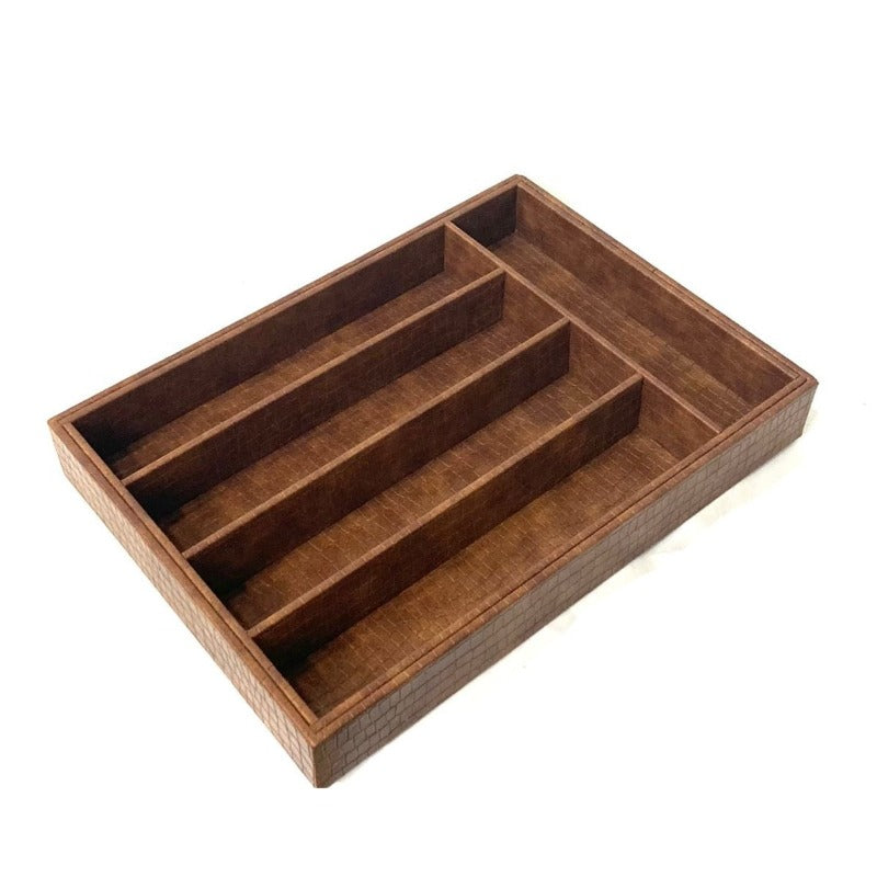 Leather Cutlery Tray Brown