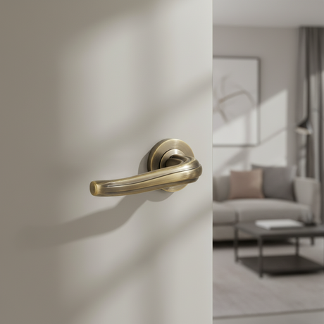 Handle on Curved Square Rose w/ Curved Square Key Escutcheons WAB