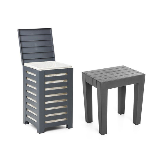 Set of Laundry Hamper and Stool Grey