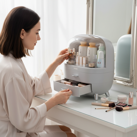 Makeup Organizer With Duo Drawers Grey