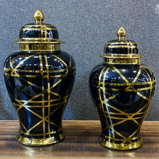 Black And Gold Ceramic Vase (Set of 2)