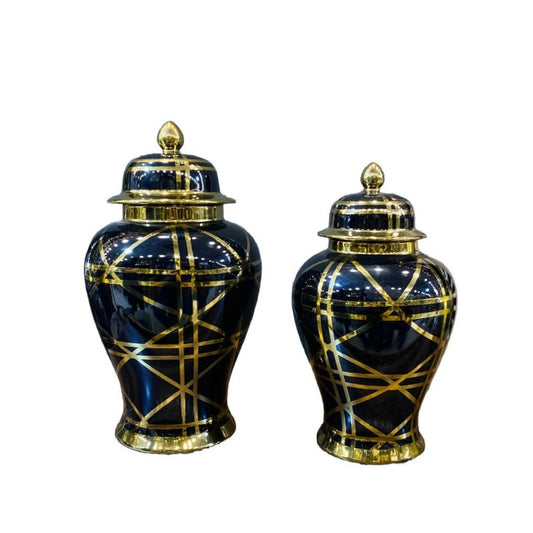 Black And Gold Ceramic Vase (Set of 2)