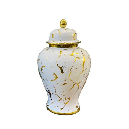 White And Gold Ceramic Vase Medium
