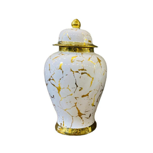 White And Gold Ceramic Vase Large