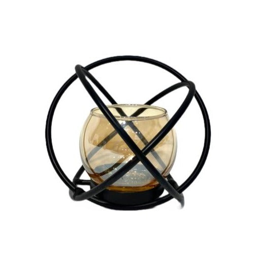 Round Metal Candle Holder Black