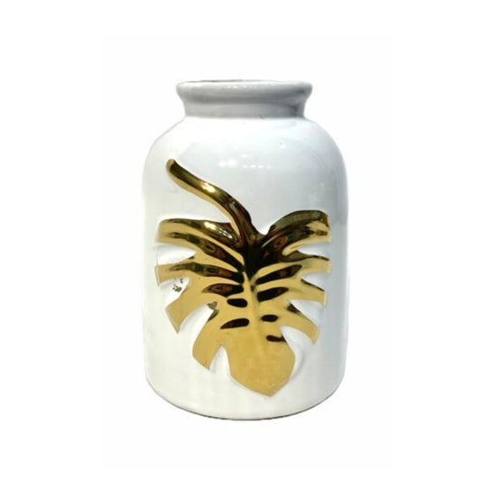Ceramic Flower Vase Gold Leaf Medium