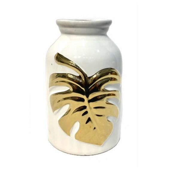 Ceramic Flower Vase Gold Leaf Large