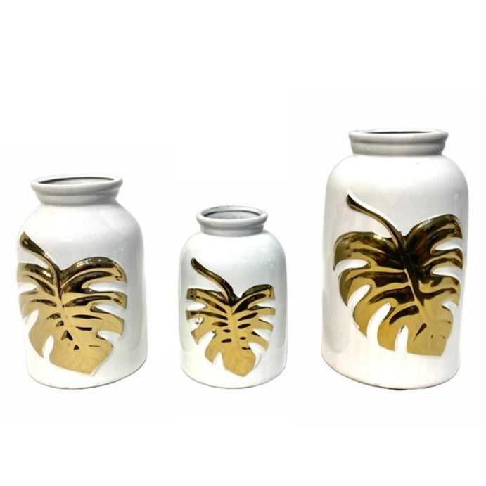Ceramic Flower Vase Gold Leaf (Set of 3)