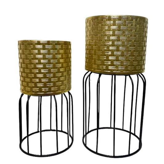 Gold Metal Planter On Stand (Set of 2)