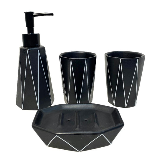 Bathroom Set Stripes Black (Set of 4Pcs)